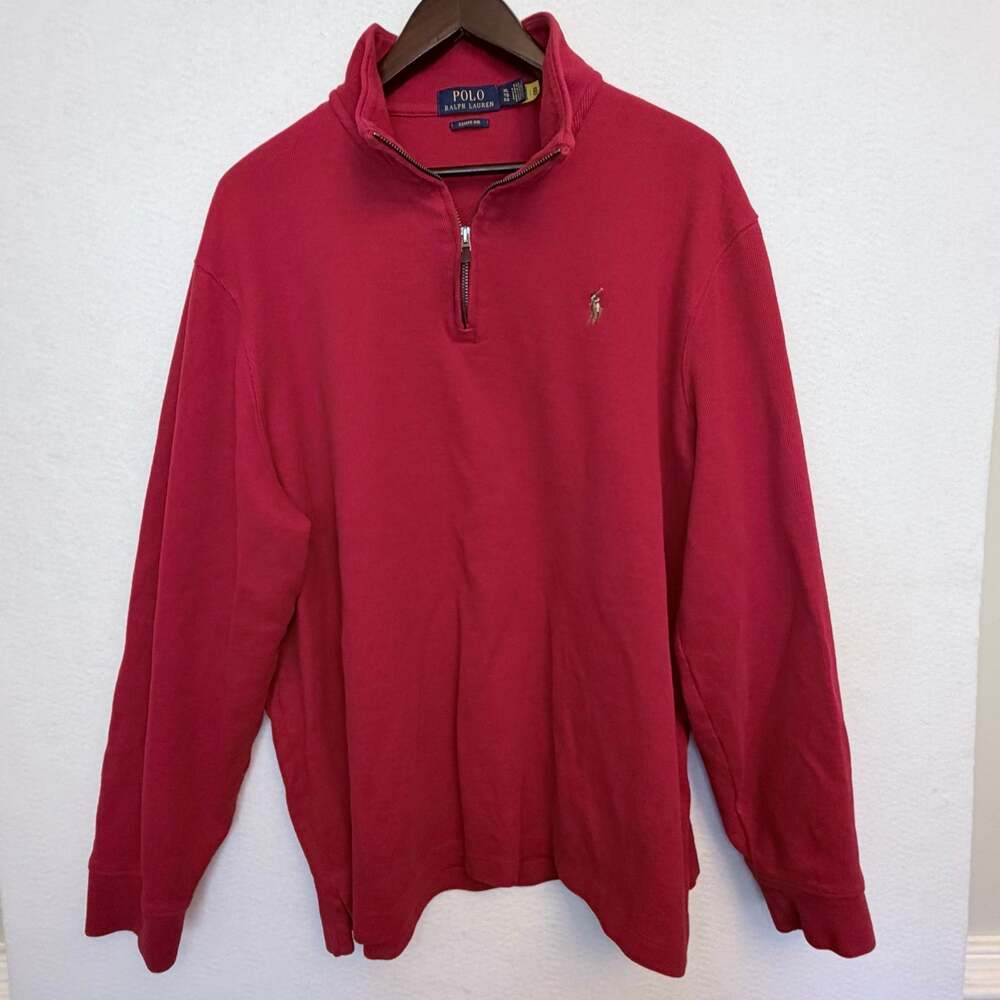 Polo Ralph Lauren Mens XL Estate Rib Quarter Zip Pullover Red Cotton Pony